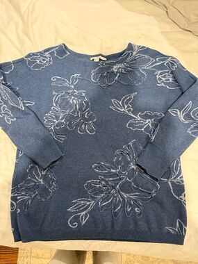 Chico's Blue Floral Crewneck Sweater